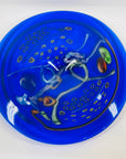 LARGE ANTIQUE COBALT BLUE MURANO GLASS CHARGER PLATE/SHALLOW BOWL WITH MILLEFIORI & MURRINE DECORATIONS