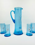 1950s BLUE HAND PAINTED GLASS JUG SET