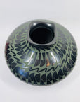 XL SIGNED AUTHENTIC 1990s MATA ORTIZ HAND PAINTED BLACK GREEN MONOCHROME POTTERY VASE BY JERONIMO VILLA RONDO