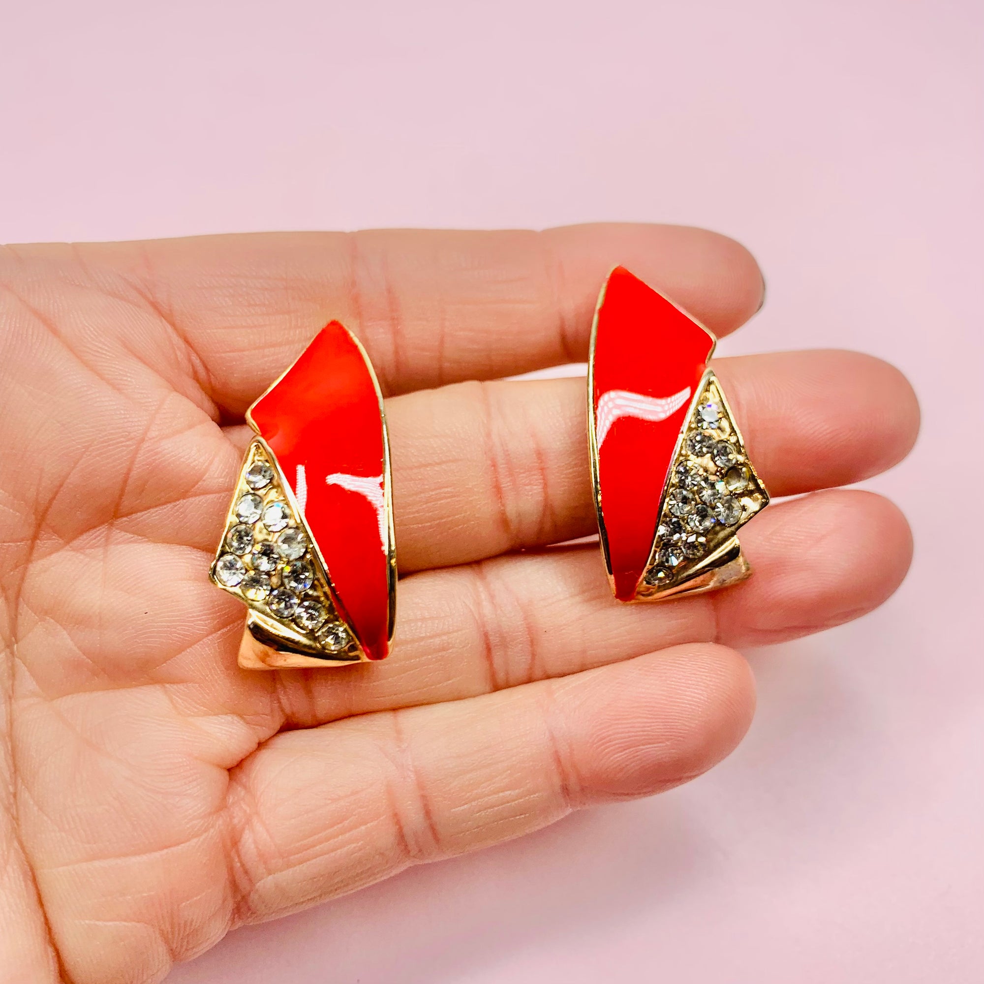 1980s RED ENAMEL CHEVRON EARRINGS