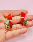 1980s RED ENAMEL CHEVRON EARRINGS