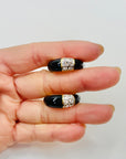 1980s BLACK ENAMEL DIAMANTE HOOPS CLIP ON EARRINGS