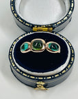 1970s 10K ROSE GOLD TRILOGY RING WITH EMERALD & PERIDOT CABOCHON