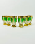 ANTIQUE ART DECO HAND CUT GOLD GILDED GREEN CRYSTAL DECANTER SET