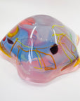 1986 HAND MADE HARLEQUIN CAMEO PINK BASE SPATTER ART GLASS XL BOWL BY JOHN MACPHERSON