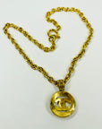 1994 CHANEL FILIGREE HOLLOW LOGO MEDALLION PENDANT NECKLACE WITH FANCY LINKS