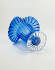 ANTIQUE VICTORIAN COBALT BLUE PRESSED RUFFLE GLASS BASKET/VASE