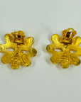 1994 CHANEL CC FILIGREE FLOWER GOLD LOGO BUTTON CLIP ON EARRINGS