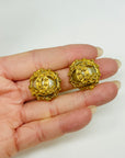 1994 CHANEL CC LOGO FILIGREE PEARL BUTTON CLIP ON EARRINGS