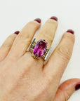 ART DECO SILVER TANK RING WITH PINK SPINEL