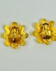 1994 CHANEL CC FILIGREE FLOWER GOLD LOGO BUTTON CLIP ON EARRINGS