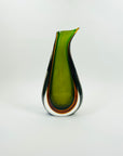 1960s MURANO DARK GREEN AMBER SOMMERSO GLASS SWUNG VASE