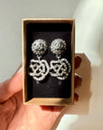 2000 Y2K CHANEL CC LOGO CAMELLIA RHINESTONES DROP PIERCED EARRINGS