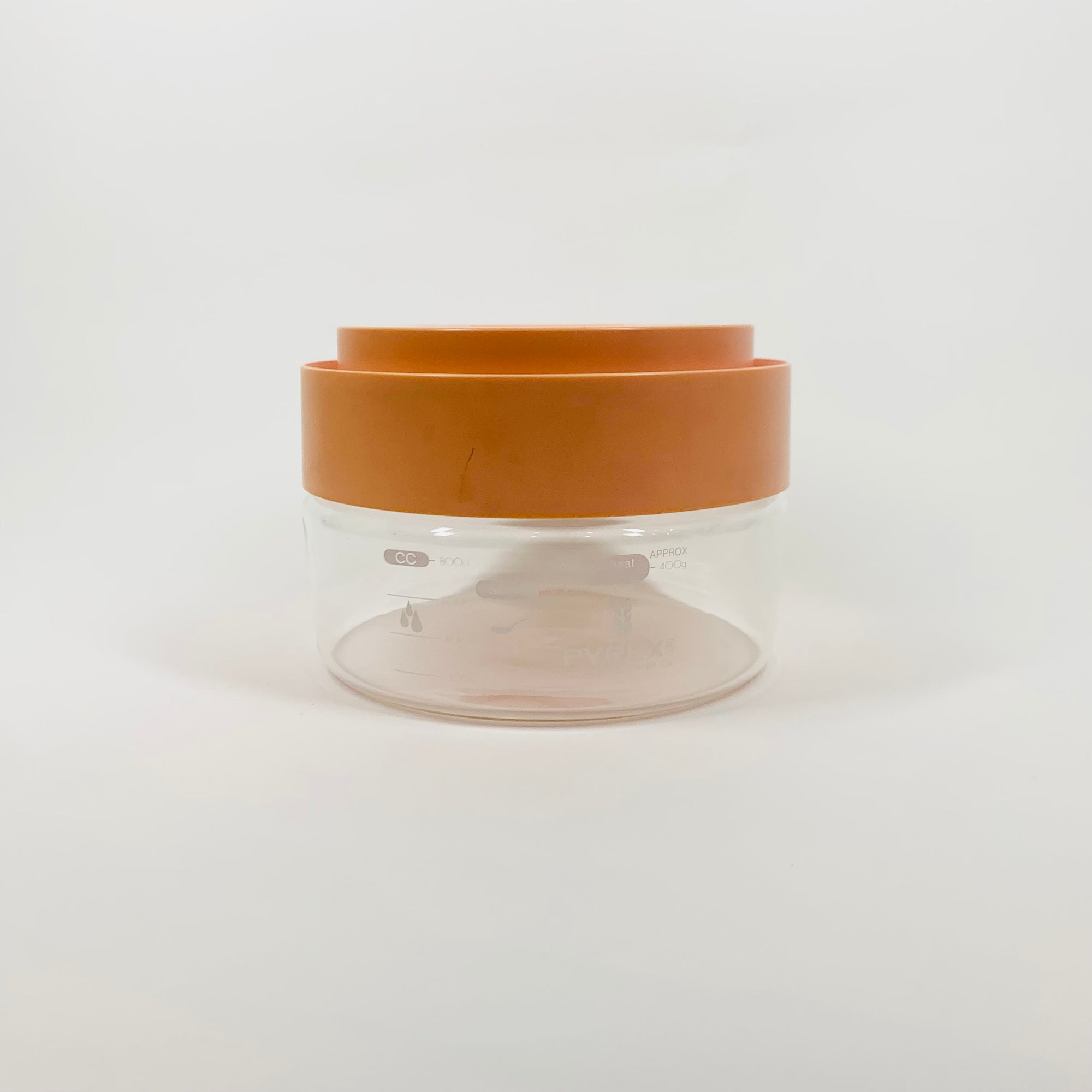 1970s TEMPERED GLASS LIDDED JAR WITH MEASUREMENTS
