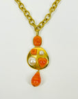 LIMITED EDITION 1993 CHANEL ORANGE PEARL GRIPOIX DROP PENDANT WITH FANCY LINKS NECKLACE