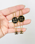 1994 CHANEL COCO BLACK ENAMEL DROP PIERCED EARRINGS