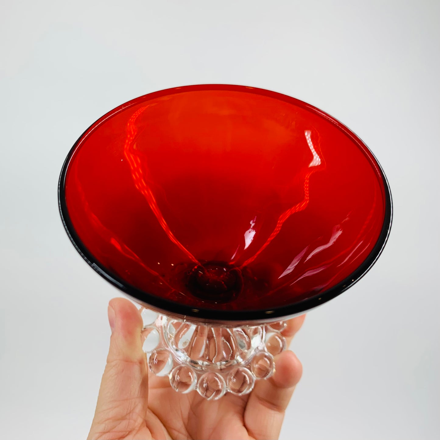1950s ANCHOR HOCKING BERWICK BUBBLE FOOT RUBY GLASSES
