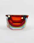 1950s MURANO RUBY BLUE YELLOW SOMMERSO FACETED RECTANGULAR GLASS BOWL
