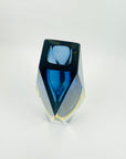 1980s COBALT BLUE YELLOW SOMMERSO GLASS HEXAGON MANDRUZZATO VASE