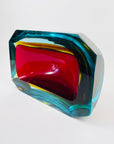 XXL 1950s RED BLUE AMBER MURANO MANDRUZZATO SOMMERSO FACETED GLASS BOWL