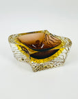 1960s BROWN PURPLE AMBER TEXTURED MURANO SOMMERSO FACETED GLASS BLOCK BOWL/ASHTRAY
