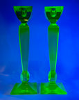 ART DECO URANIUM GLASS CANDLE STICKS