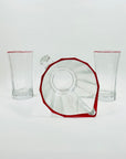 1960s FRENCH LUMINARC GLASS RED RIM JUG & GLASSES