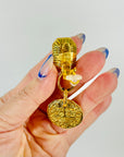 1993 CHANEL GRIPOIX AMBER GLASS COIN DROP CLIP ON EARRINGS