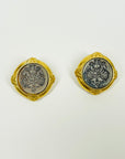 1950s CINER GOLD PLATED ESTRUCAN/FAMILY CREST STYLE CLIP ON EARRINGS