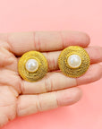 FILIGREE PEARL BUTTON EARRINGS