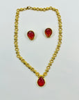 1980s GROSSE GERMANY GOLD PLATED PEAR RUBY PASTE DROP NECKLACE EARRINGS SUITE