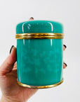 ANTIQUE JAPANESE GREEN CERAMIC GOLD PLATED TEA JAR
