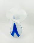1970s JAPANESE CASED WHITE BLUE GLASS VASE WITH RUFFLE RIM