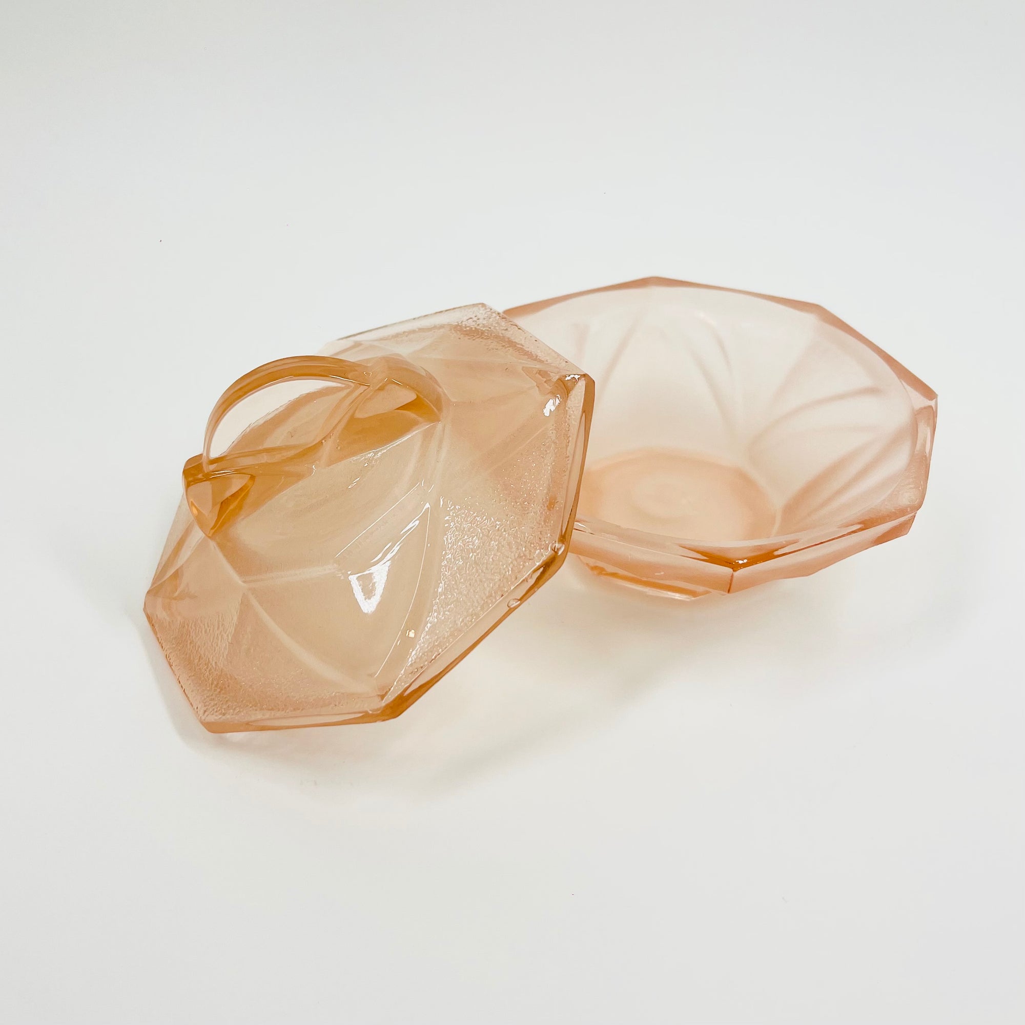 ANTIQUE ART DECO PINK SATIN GLASS LIDDED BOX