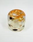 1980s AUSTRALIAN MOUTH BLOWN ORANGE BLACK WHITE SPATTER ART GLASS MINI BOWL/VASE