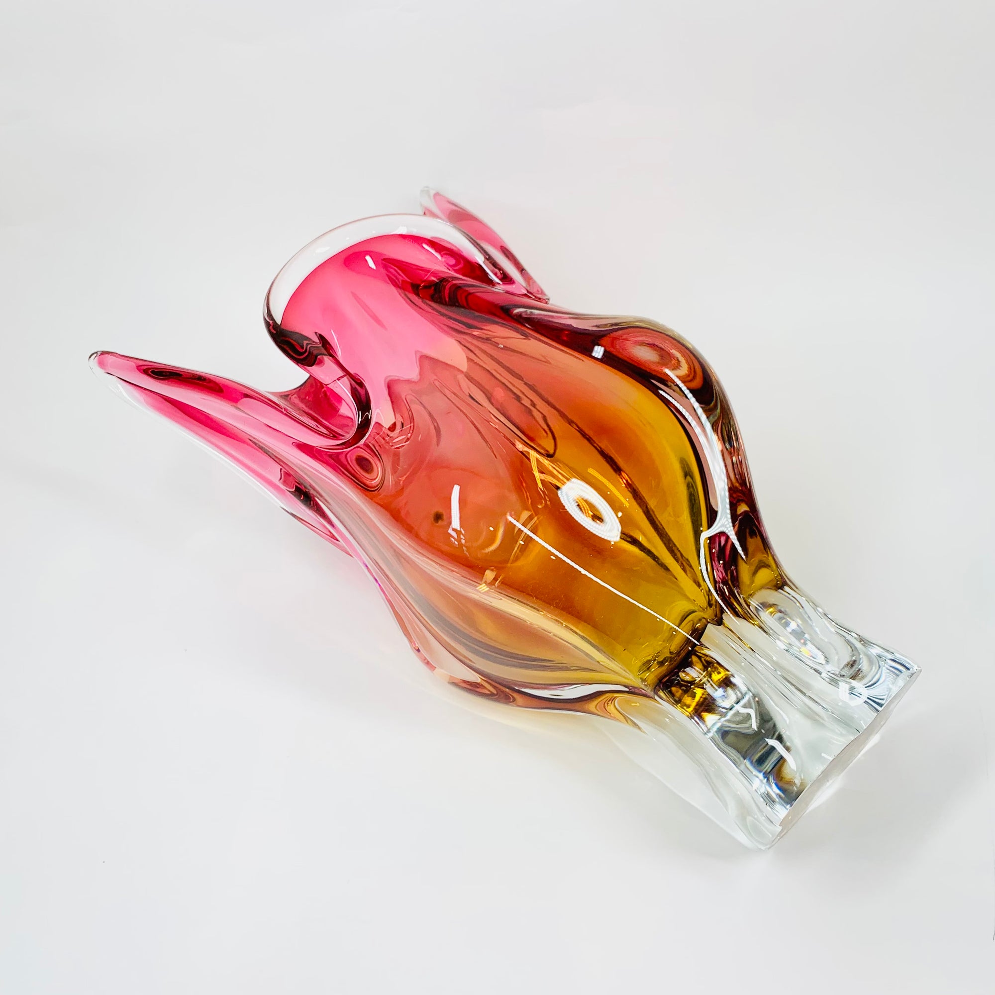 1960s SKLO UNION GREEN SOMMERSO GLASS VASE BY JOSEF HOSPODKA