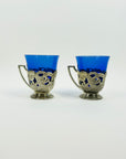 1950s JAPANESE COBALT BLUE GLASSES WITH SILVER PLATED SLEEVES