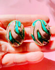 1980s PASTEL PINK BLUE ENAMEL CLIP ON EARRINGS