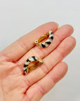 1980s BLACK ZEBRA ENAMEL DIAMANTE CRESCENT HOOPS CLIP ON EARRINGS