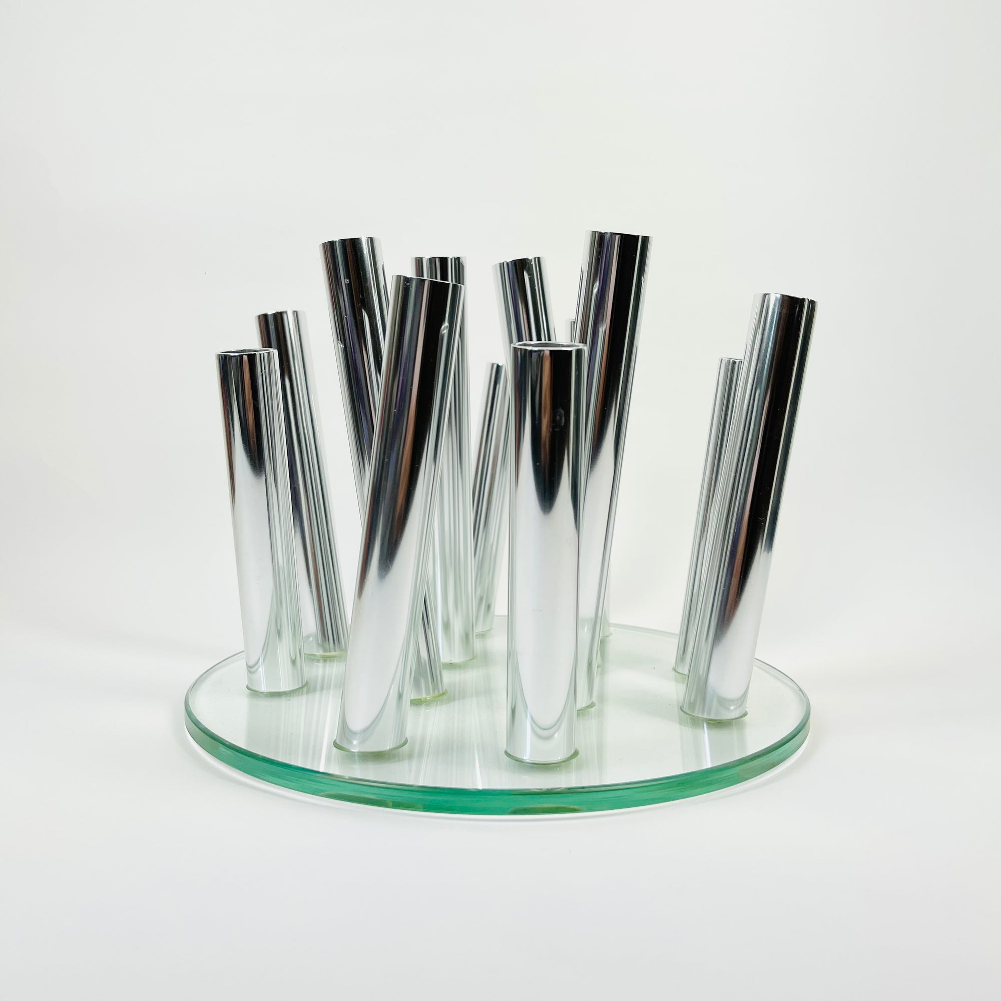 POST-MODERN GLASS STAINLESS STEEL VASE/CANDLEHOLDER