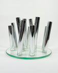 POST-MODERN GLASS STAINLESS STEEL VASE/CANDLEHOLDER