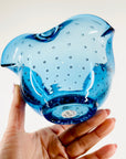 1950s MURANO BLUE GLASS PINCHED BOWL/ASHTRAY WITH CONTROLLED BUBBLES