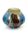 1980s AUSTRALIAN BLUE BROWN GLAZED POTTERY AMPHORA VASE
