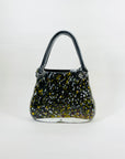 1980s BLACK SPATTER ART GLASS BAG VASE