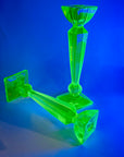 ART DECO URANIUM GLASS CANDLE STICKS