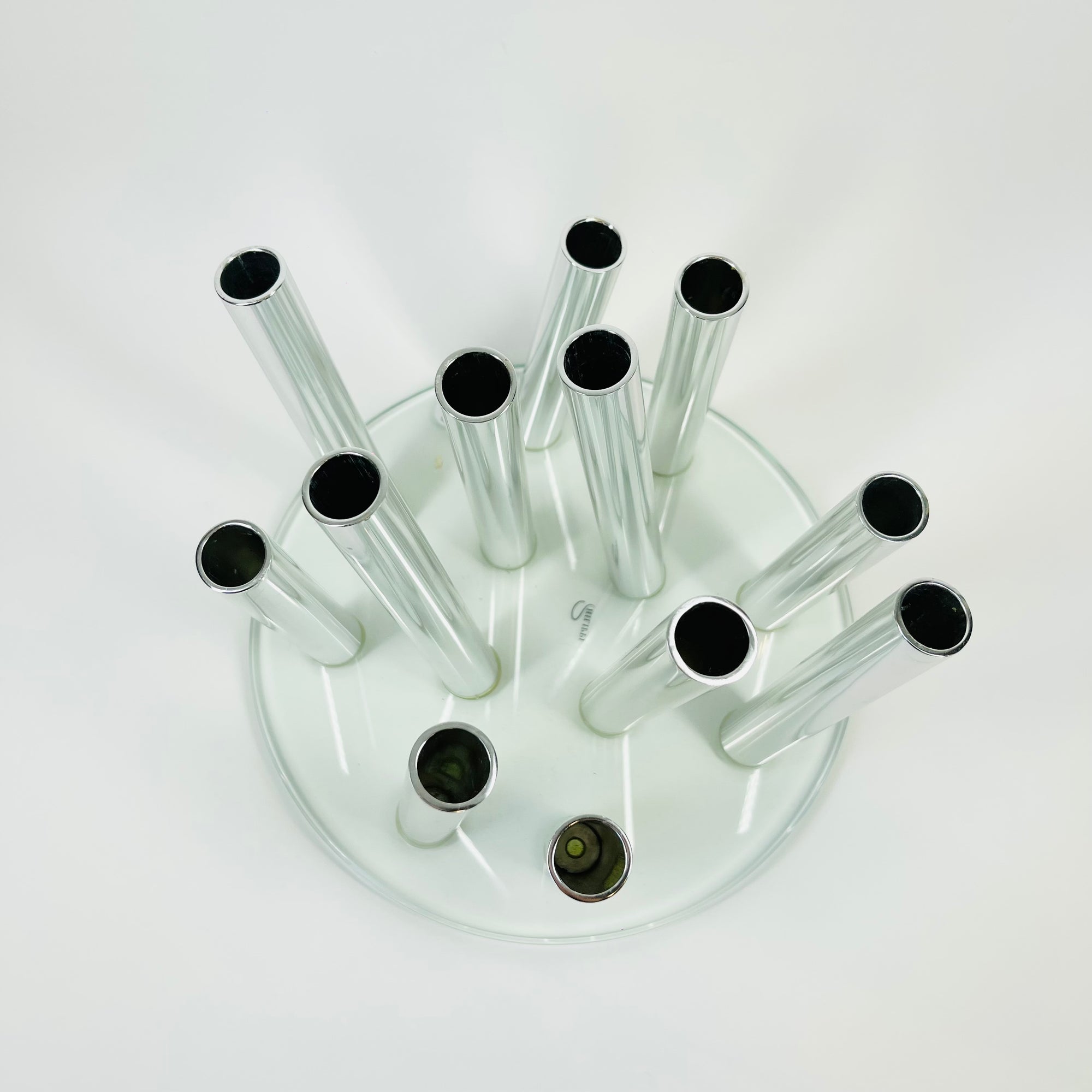 POST-MODERN GLASS STAINLESS STEEL VASE/CANDLEHOLDER