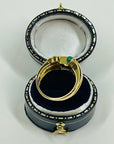 1940s 18k YELLOW GOLD BLUE SAPPHIRE EMERALD DIAMONDS PAVE TANK RING