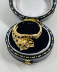 1970s 18k YELLOW GOLD BLUE SAPPHIRE LEOPARD RING