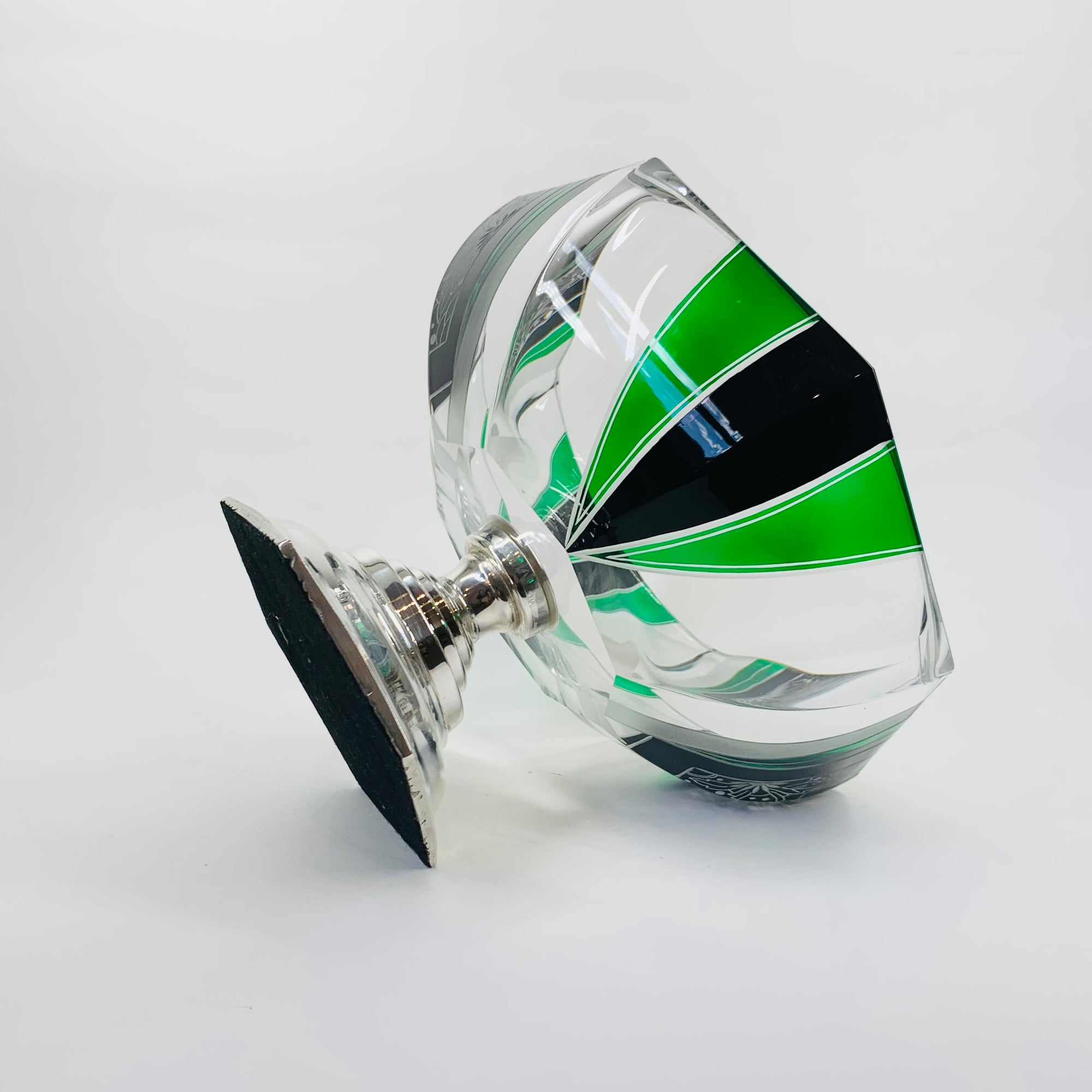 KARL PALDA GREEN BLACK SILVER FOOTED BOWL