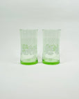 1970s LAMINATED WHITE FLOWERS GREEN GLASS TUMBLERS